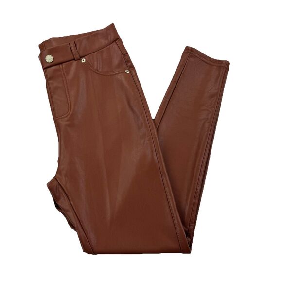 TAGOO Faux Leather Pants Women’s Small Brown High Rise Skinny Stretch Pull-On - Picture 1 of 9